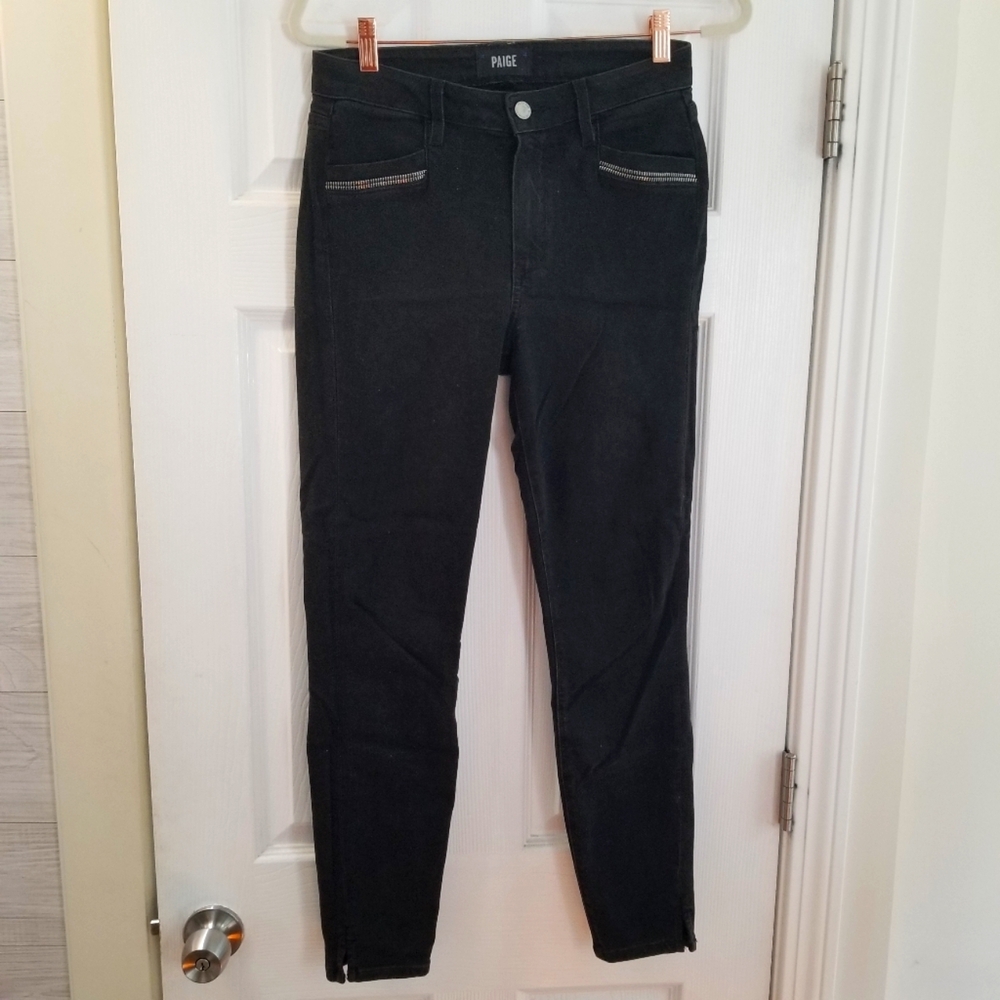 PAIGE Transcend Roxxi Zipper Teeth Black Skinny Ankle Jeans 27